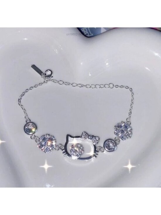 Hello Kitty Jewelry - Hello Kitty Sanrio Silver Rhinestone Charm Bracelet – Adjustable Chain for Kids